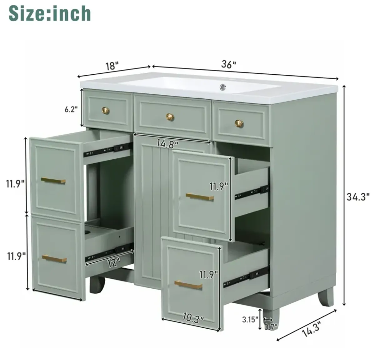 Gewnee 36" Bathroom Vanity Cabinet, Green