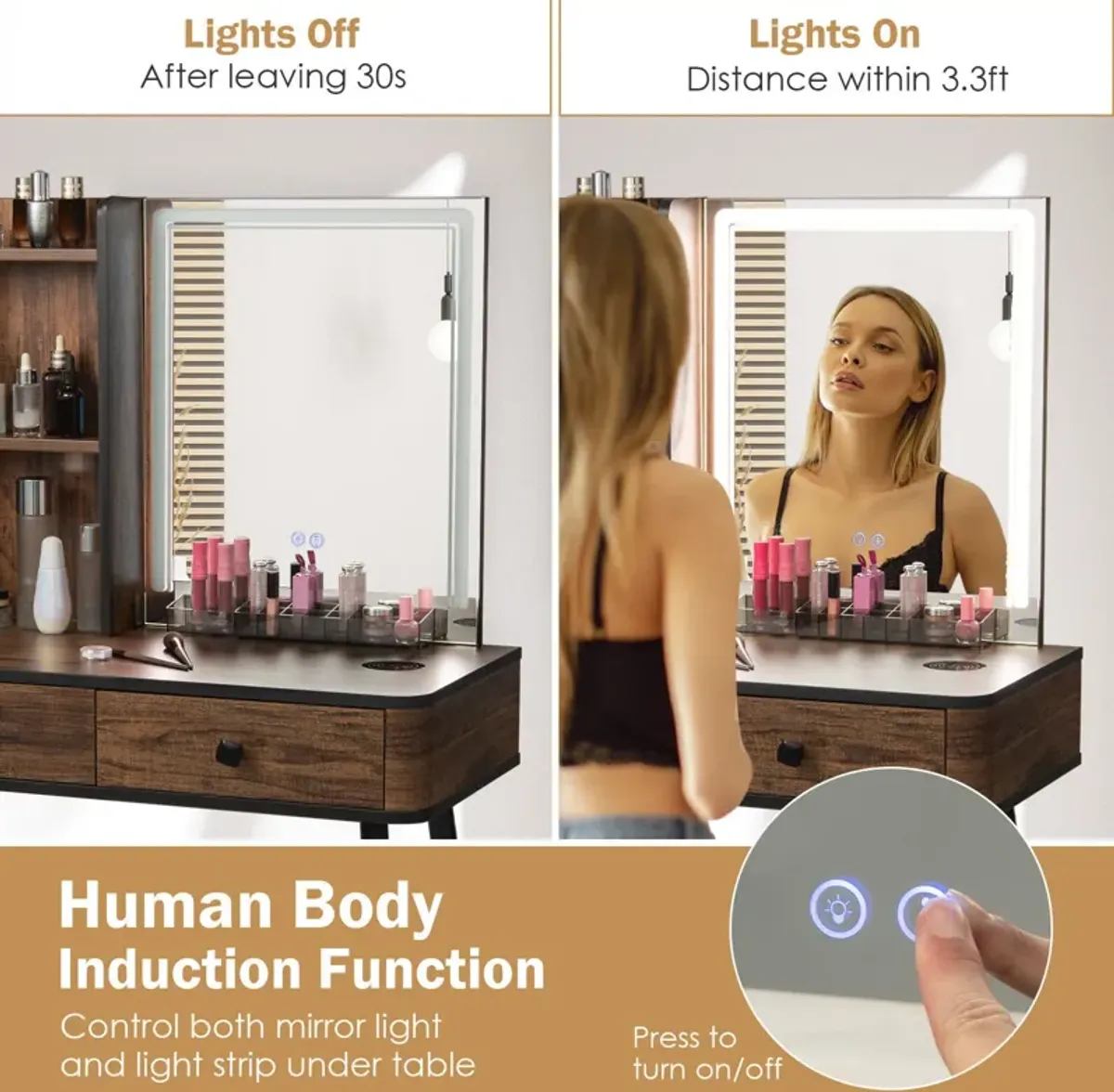 Vanity Makeup Table Set with Lighted Mirror