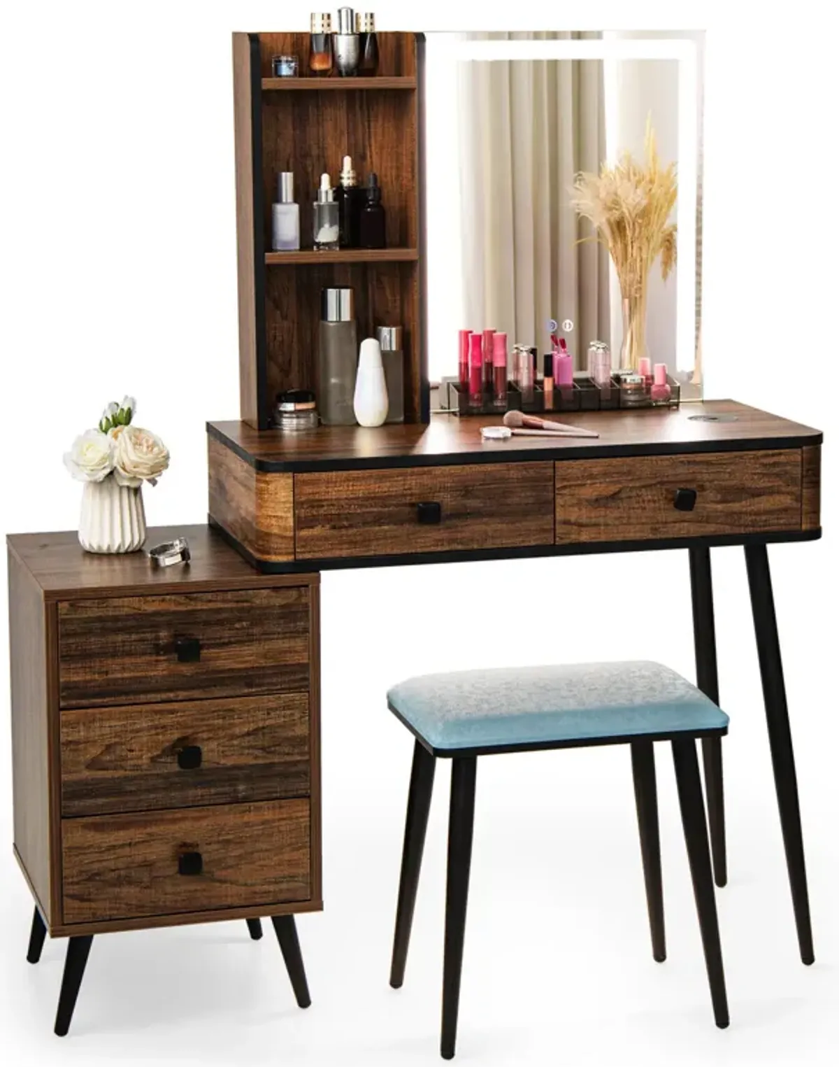 Vanity Makeup Table Set with Lighted Mirror