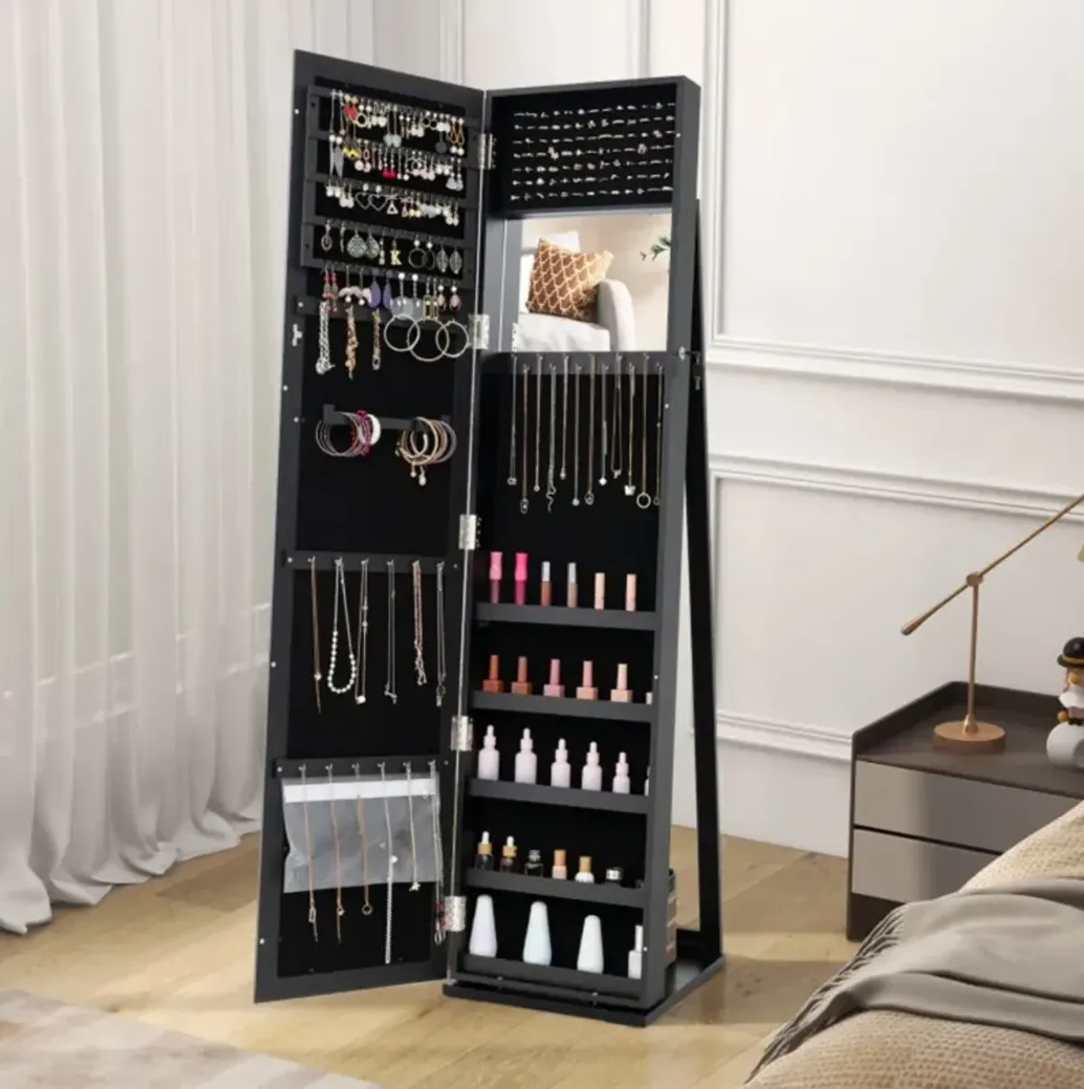 Hivvago Standing Lockable Jewelry Storage Organizer with Full-Length Mirror