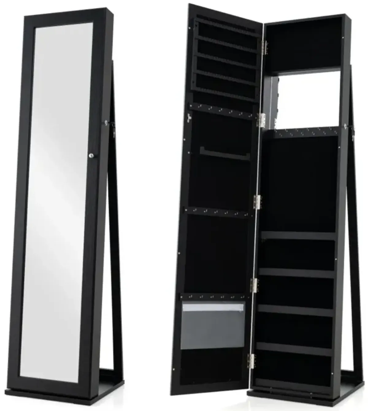 Hivvago Standing Lockable Jewelry Storage Organizer with Full-Length Mirror