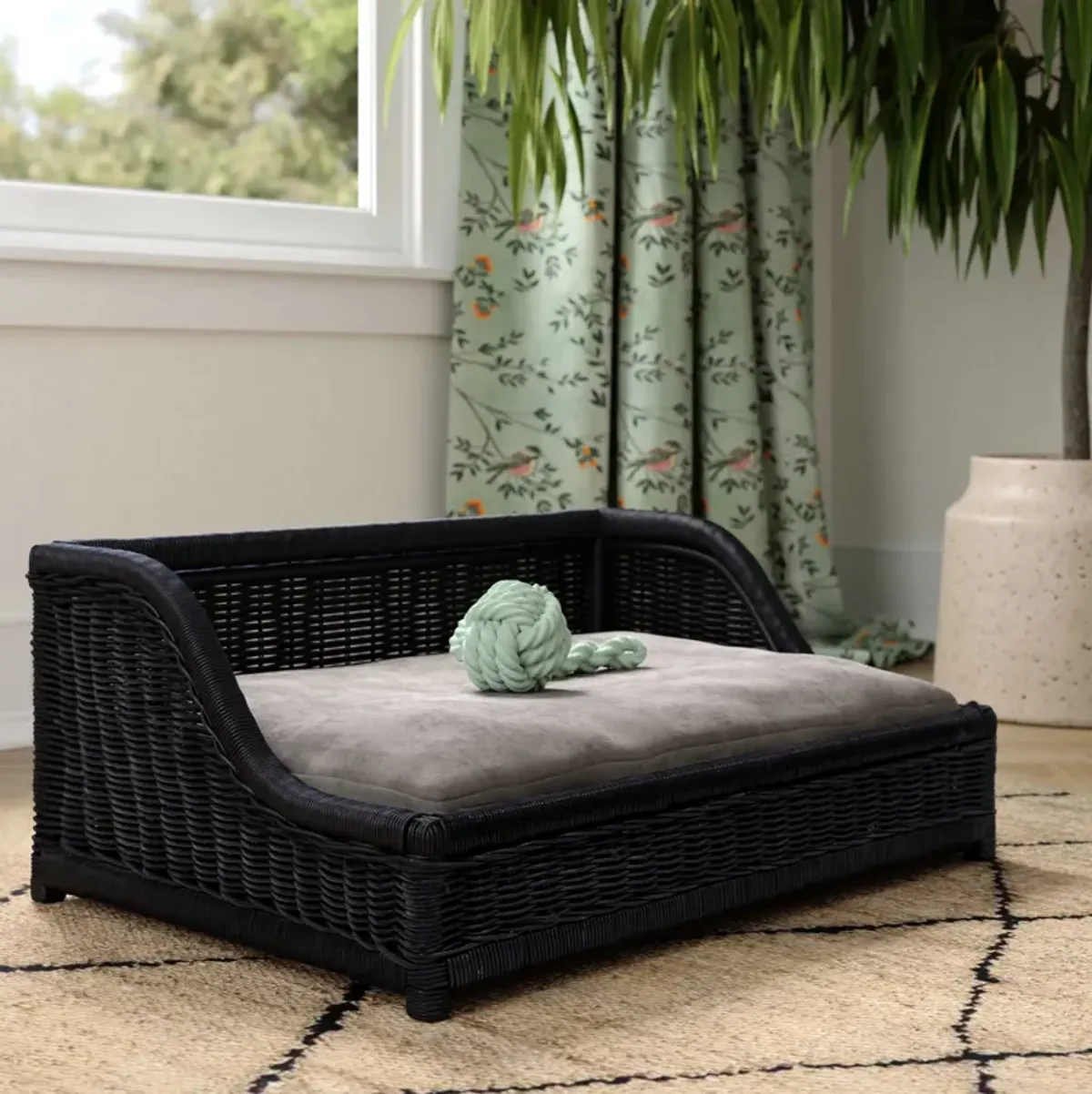 Poppy Black Rattan Small Pet Bed