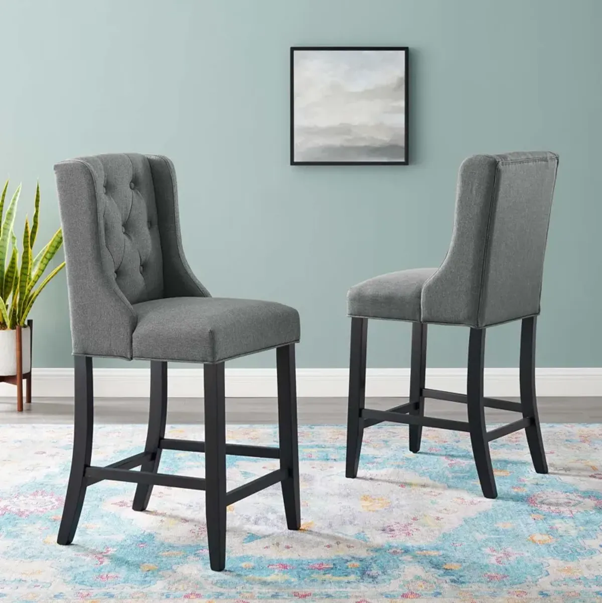 Baronet Counter Bar Stool Upholstered Fabric Set of 2