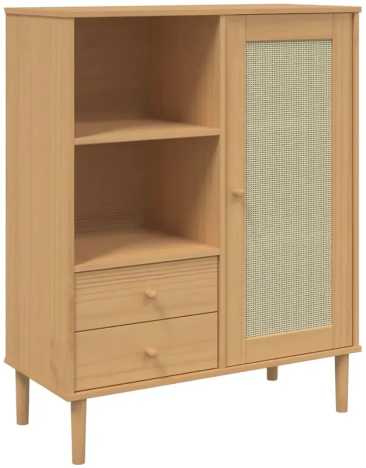 vidaXL Solid Wood Pine SENJA Highboard - Storage Cabinet with Drawers and Compartments - Brown Rattan Look - 35.4"x15.7"x44.1"