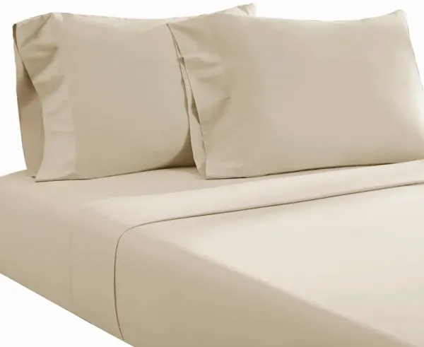 Ivy 4 Piece Queen Size Cotton Ultra Soft Bed Sheet Set, Prewashed, Cream - Benzara