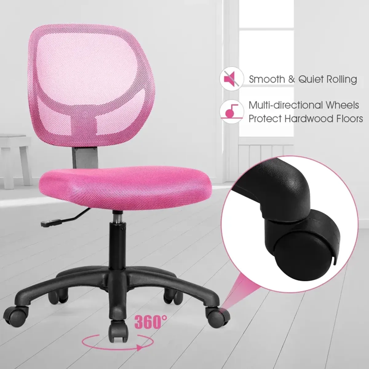 Costway Mesh Office Chair Low-Back Armless Computer Desk Chair Adjustable Height Pink