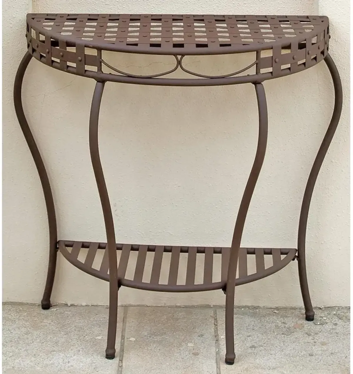 Santa Fe Iron Nailhead 2-Tier Half Moon Table