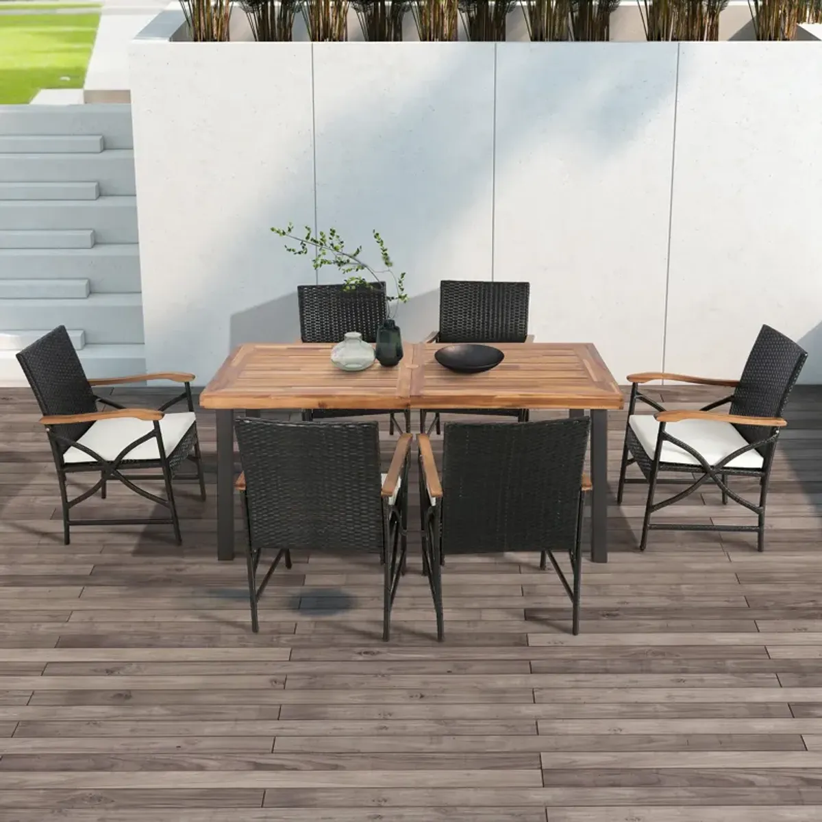 Patio Wicker Dining Chairs with Soft Zippered Cushion