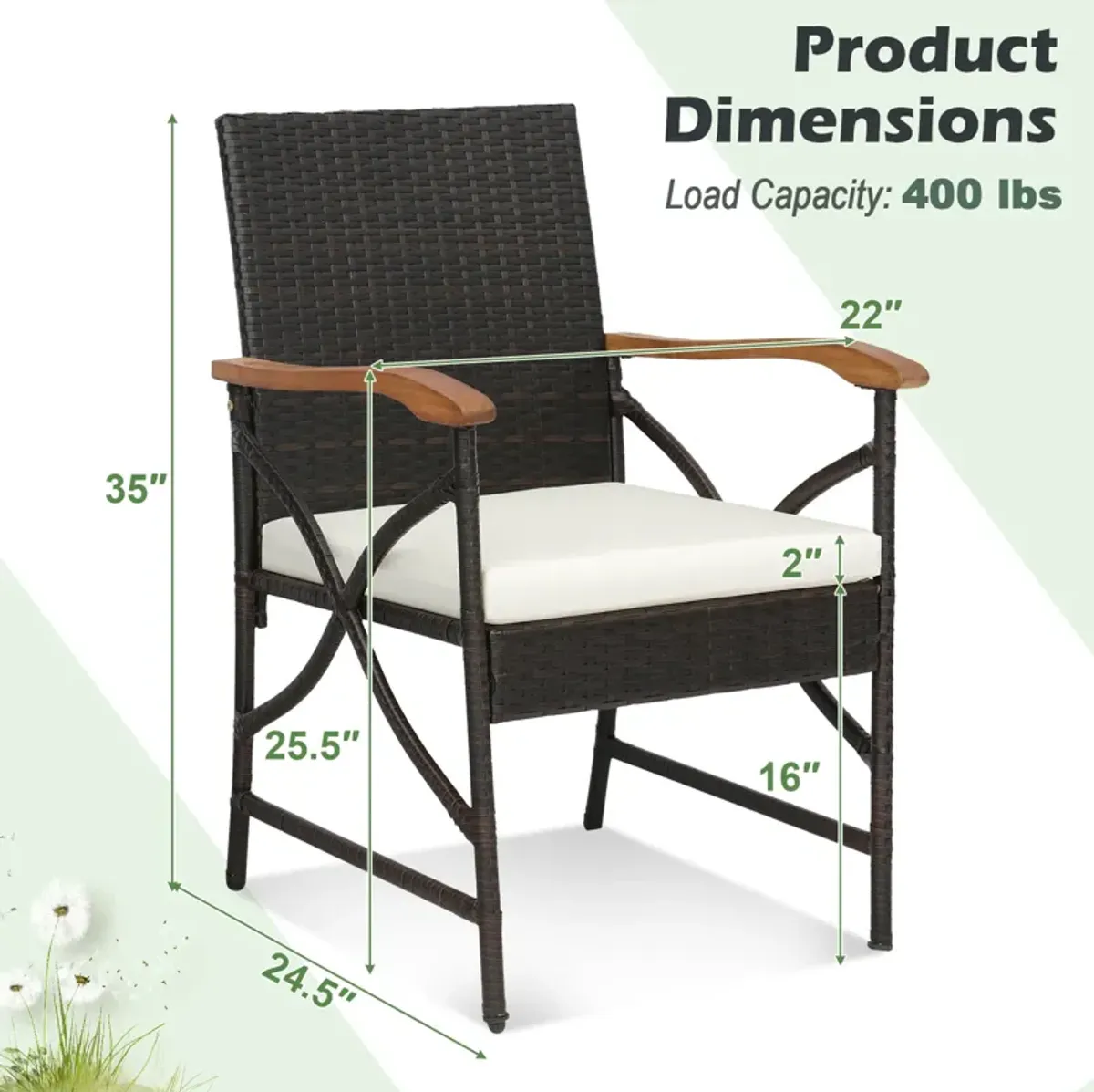 Patio Wicker Dining Chairs with Soft Zippered Cushion