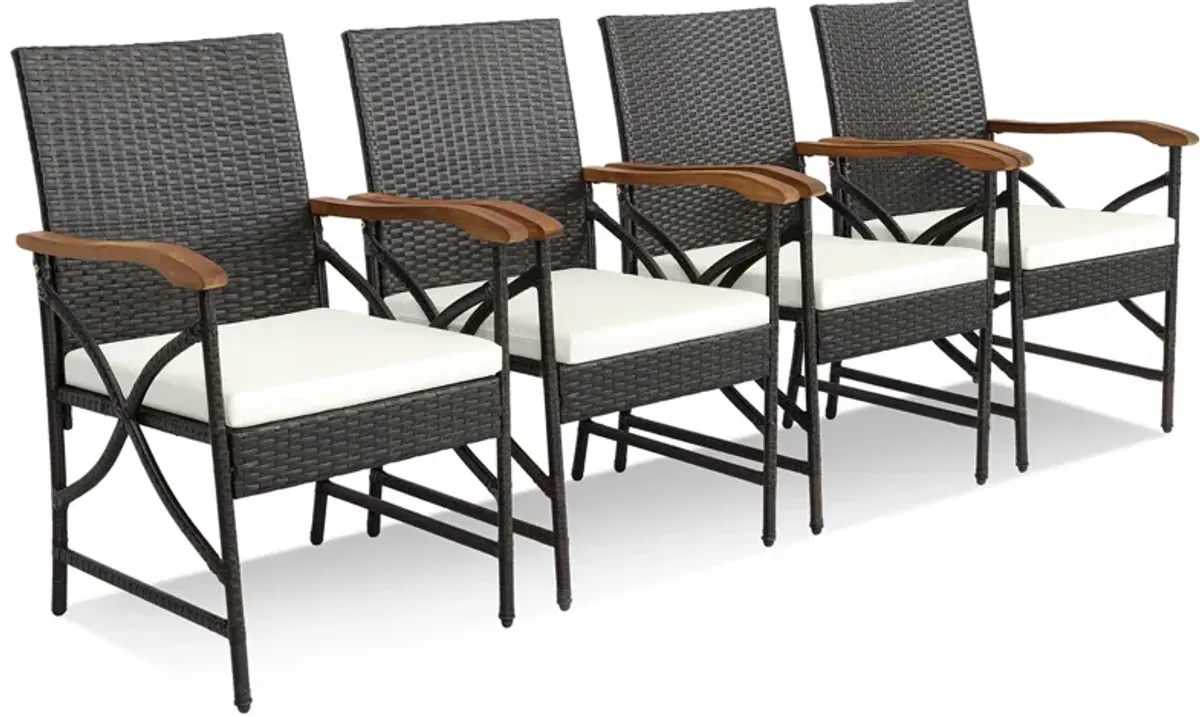 Patio Wicker Dining Chairs with Soft Zippered Cushion