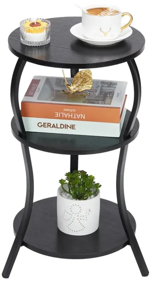 Vintage Small Round Side Table, 3-Tier Slim Waist Circular End Table with Storage Shelf, Compact Tea Sofa Side Table, Round Corn