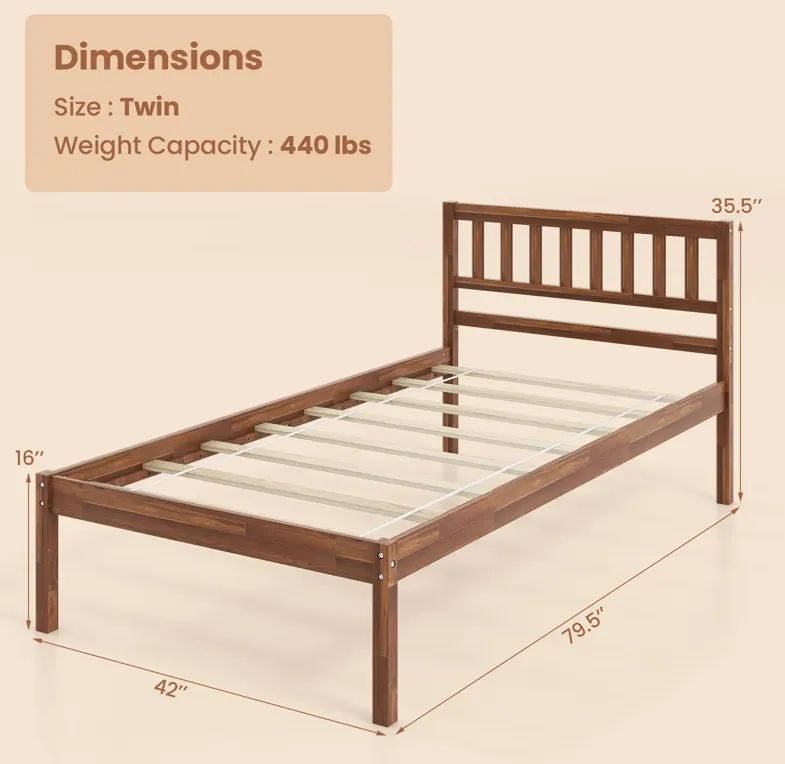 Wood Bed Frame with Headboard and Slat Support