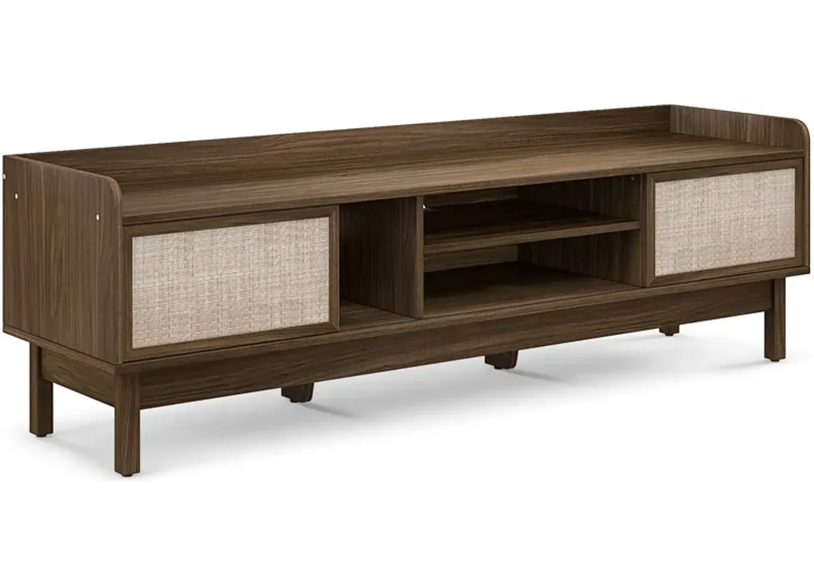 Sliding Door TV Stand for 65 Inch TV with Woven Doors-Walnut