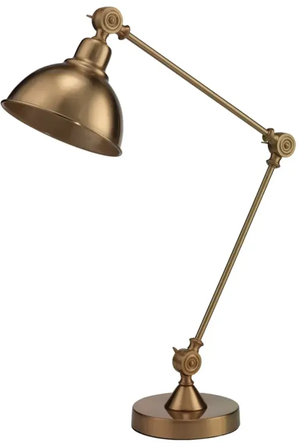 Table Lamp with Adjustable Tubular Metal Frame, Brass - Benzara
