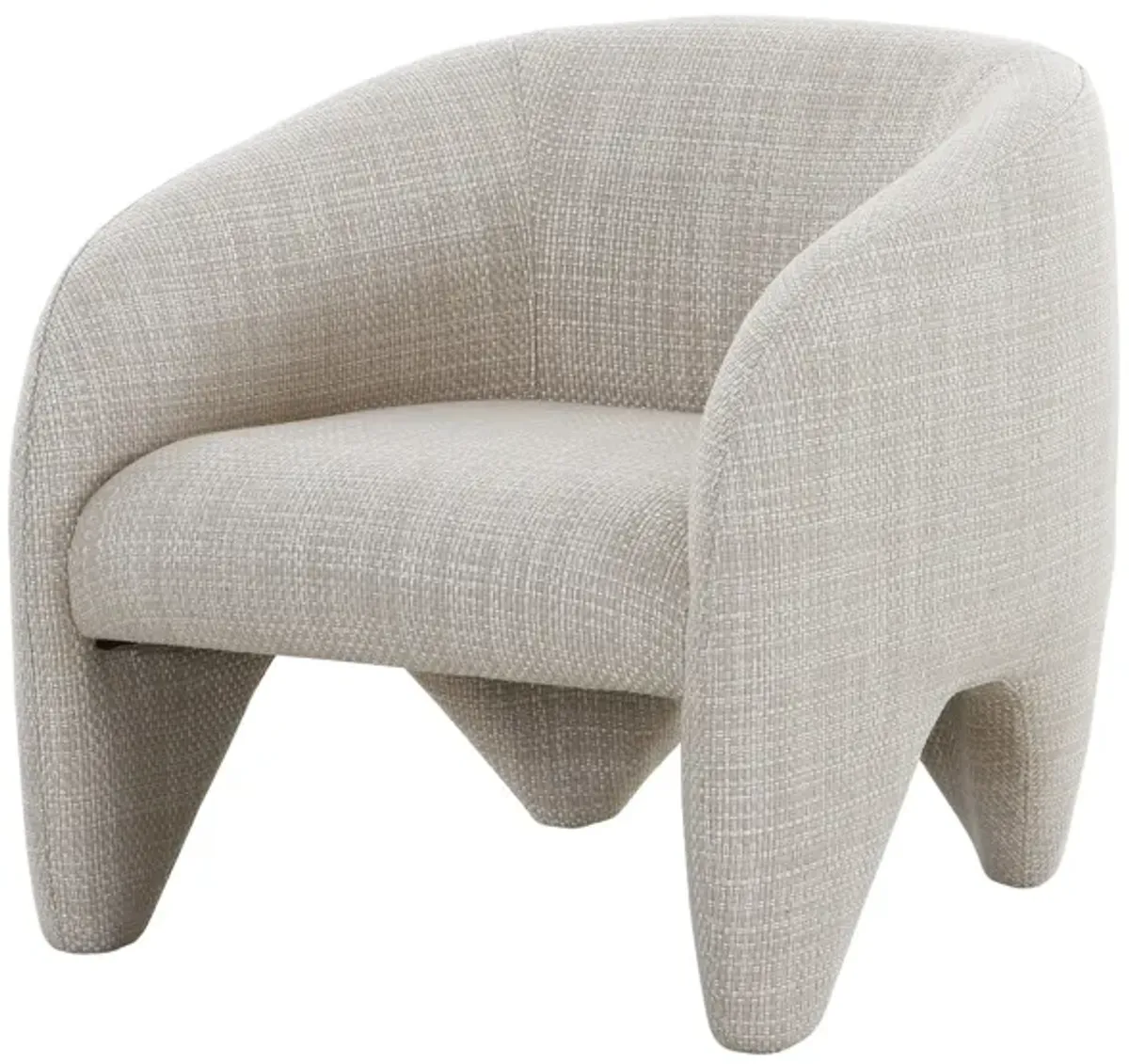 30 Inch Accent Chair, Polyester Blend Upholstery, Curved Design, Beige - Benzara