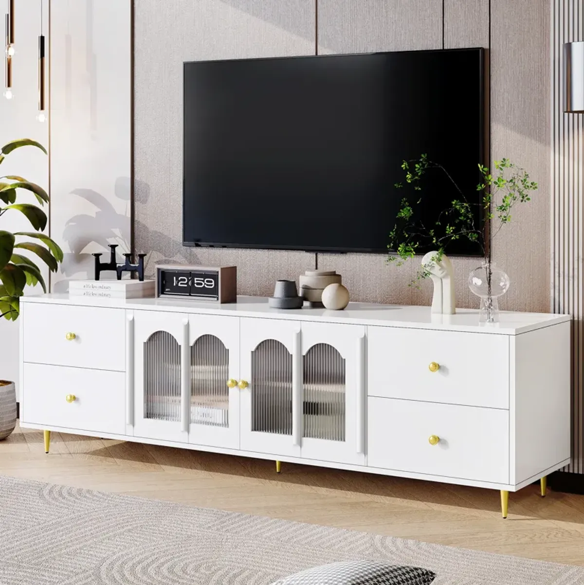 Merax Modern Entertainment Center with Glass Door TV Stand