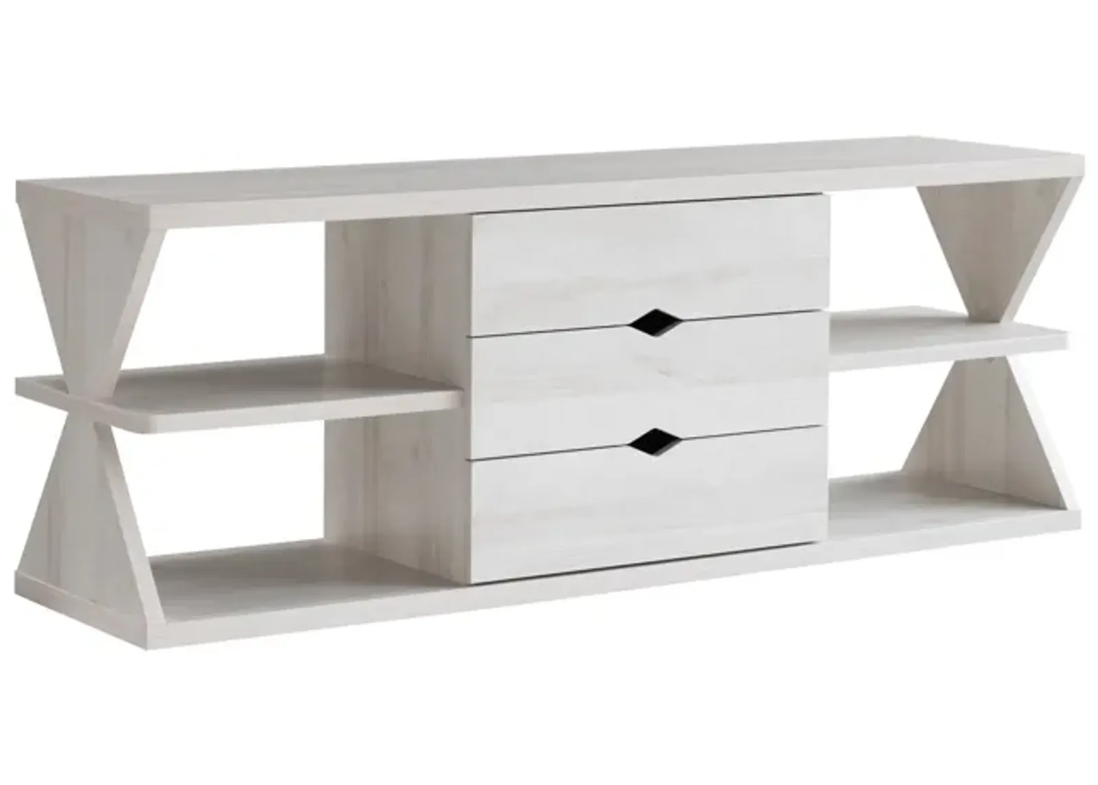 60 Inch TV Media Entertainment Console with 4 Shelves, 3 Drawers, Oak White-Benzara