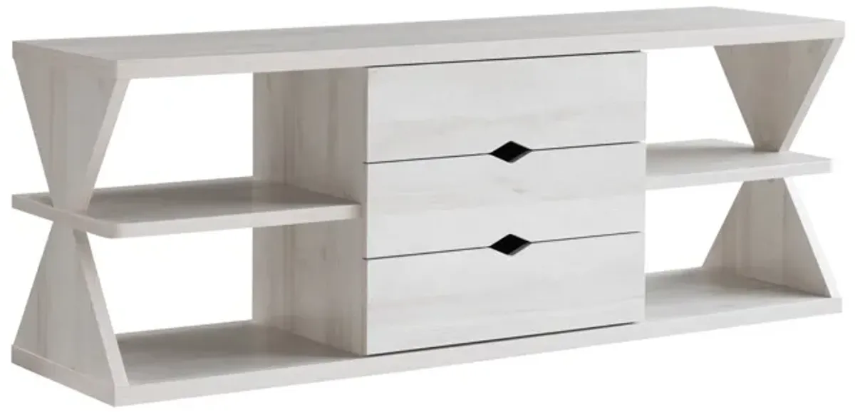 60 Inch TV Media Entertainment Console with 4 Shelves, 3 Drawers, Oak White-Benzara