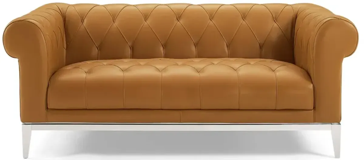 Idyll Tufted Button Upholstered Leather Chesterfield Loveseat