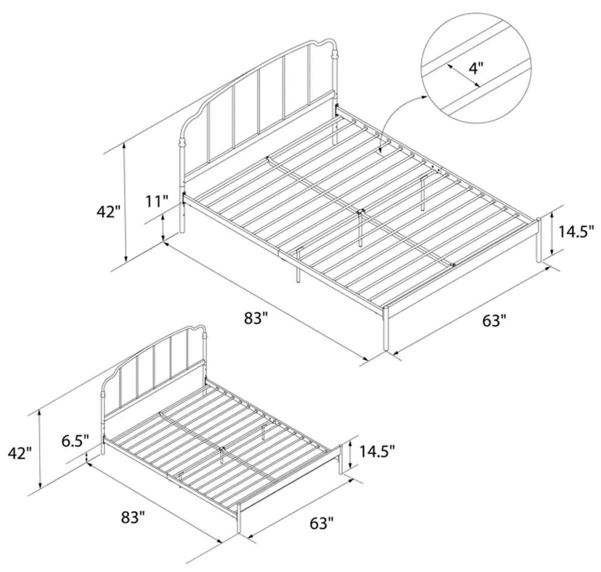 Camie Metal Bed, Queen, White