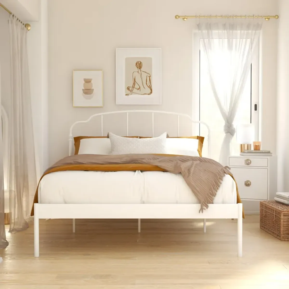 Camie Metal Bed, Queen, White