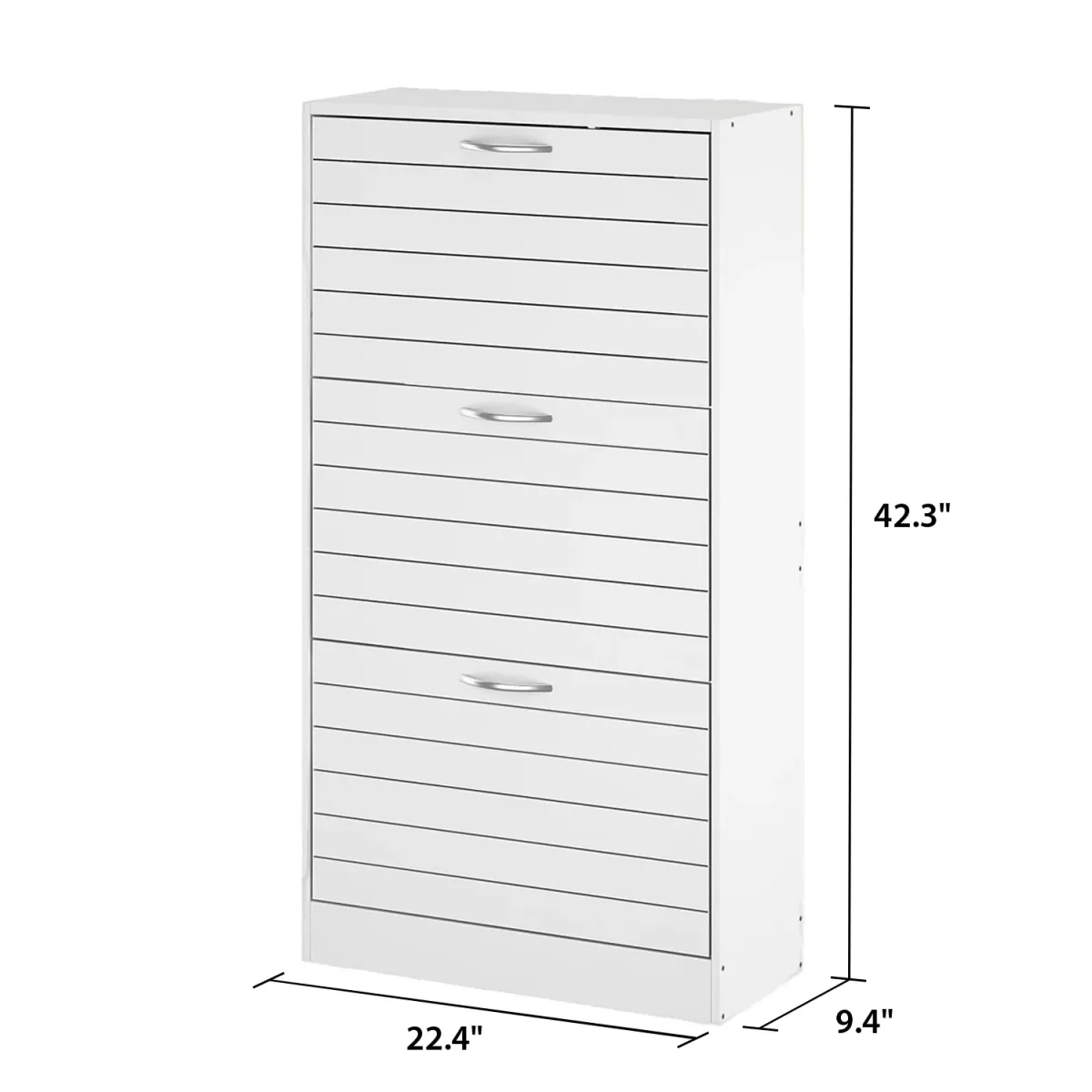 Tiny Shoe Cabinet with 3 Flip Drawers, Shutter Design, Shoe Storage Cabinet Shoe Organizer for Hallway White (22.4”W x 9.4”D x 42.3”H)