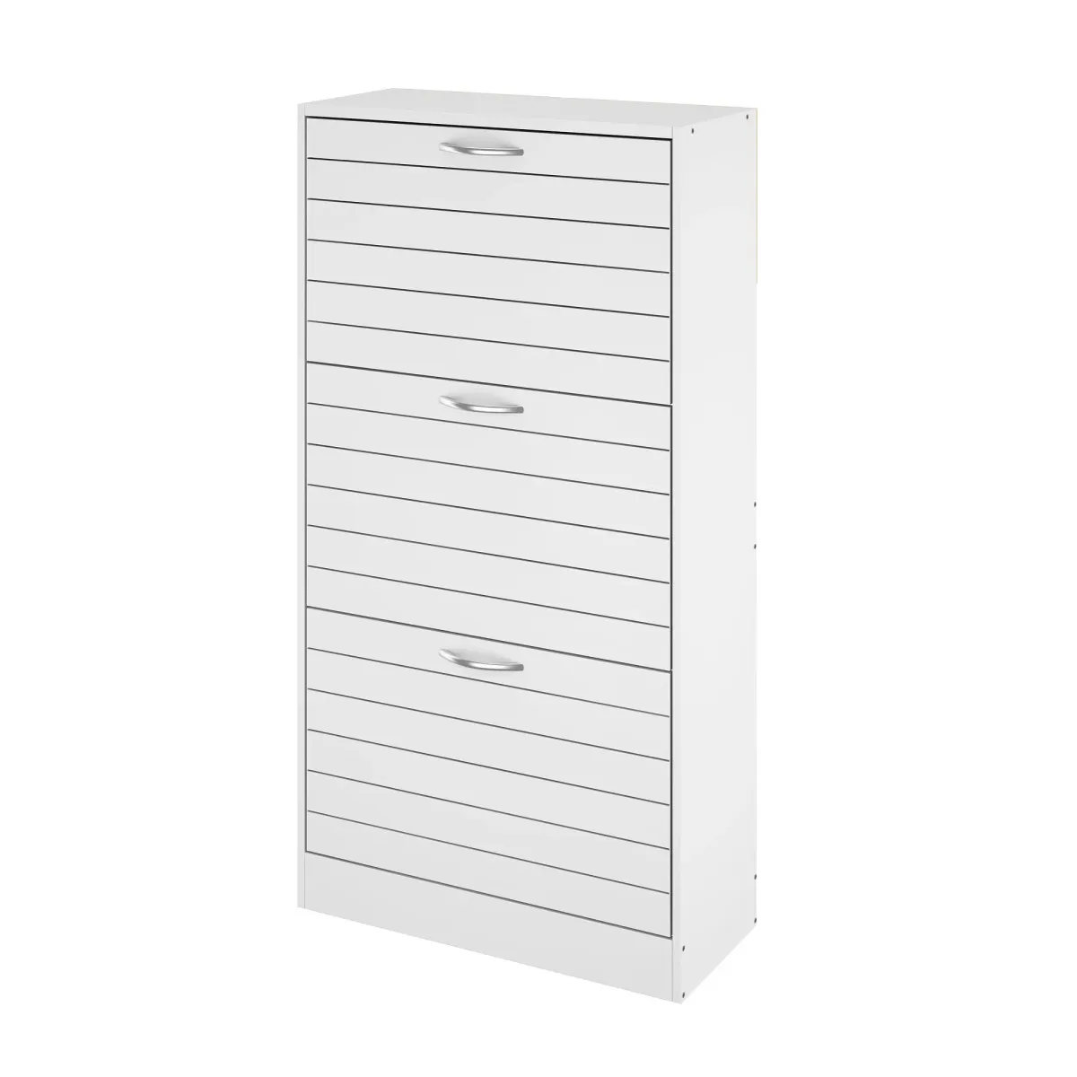 Tiny Shoe Cabinet with 3 Flip Drawers, Shutter Design, Shoe Storage Cabinet Shoe Organizer for Hallway White (22.4”W x 9.4”D x 42.3”H)