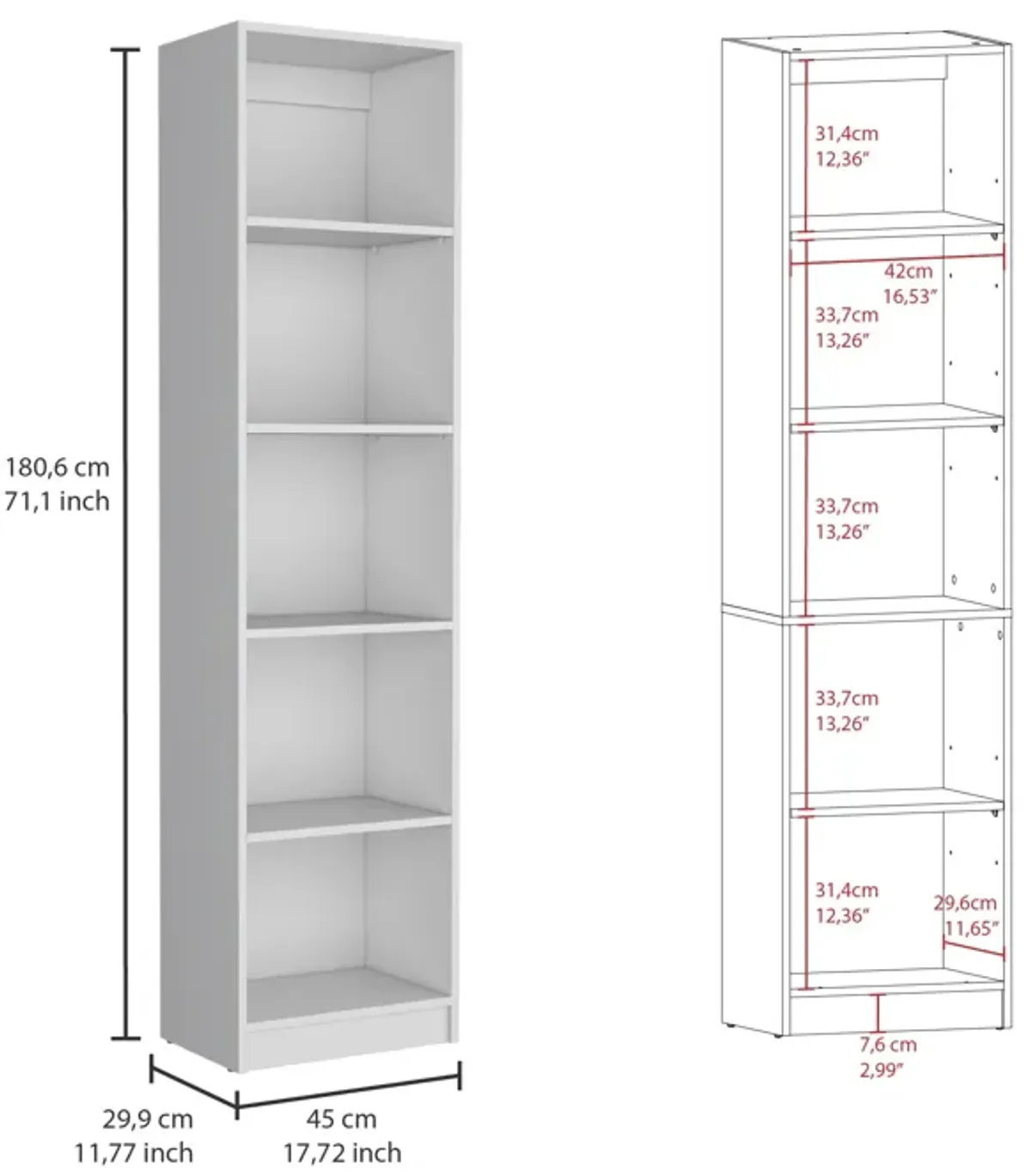 Cedar 2 Piece Living Room Set with 2 Bookcases, White