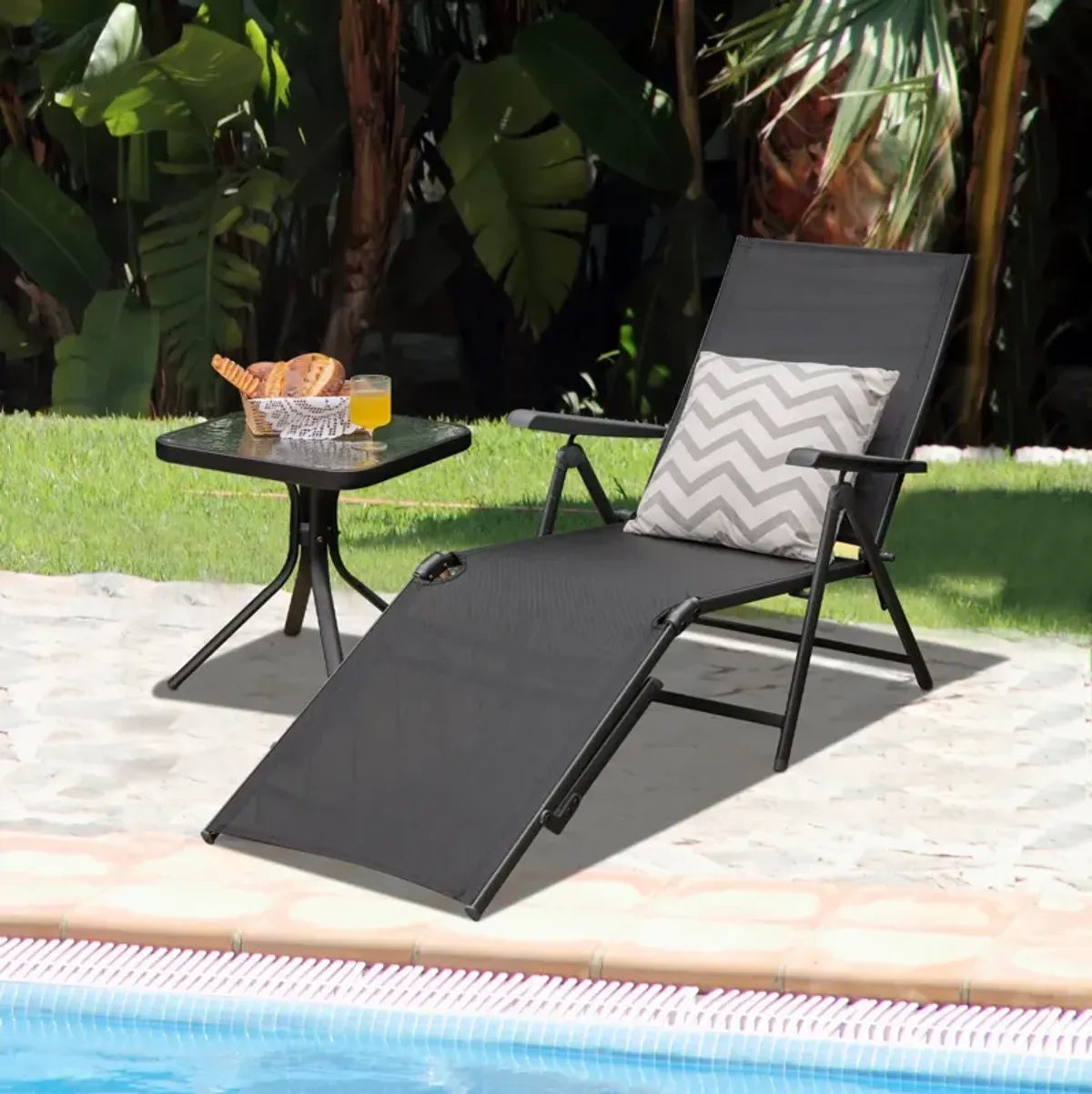 Patio Foldable Chaise Lounge Chair with Backrest and Footrest