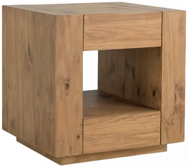 Ayma End Table, 1 Inner Shelf, Drawers, Brown Oak Wood Frame, 24 Inch