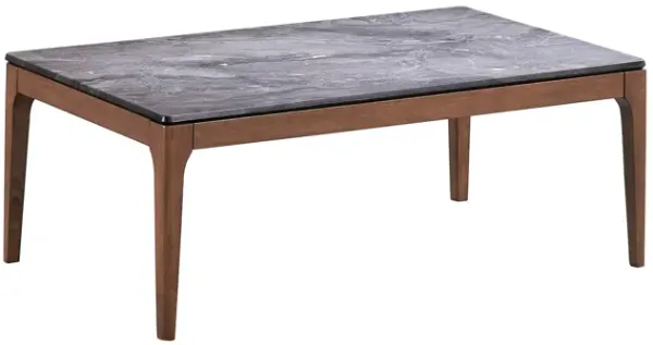 Hivvago 47 Inch Gray and Walnut Stone And Solid Wood Coffee Table
