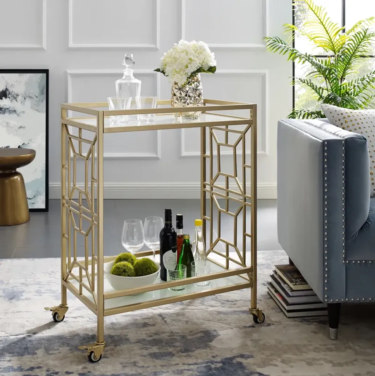 Inspired Home Jared Bar Cart Serving Tray