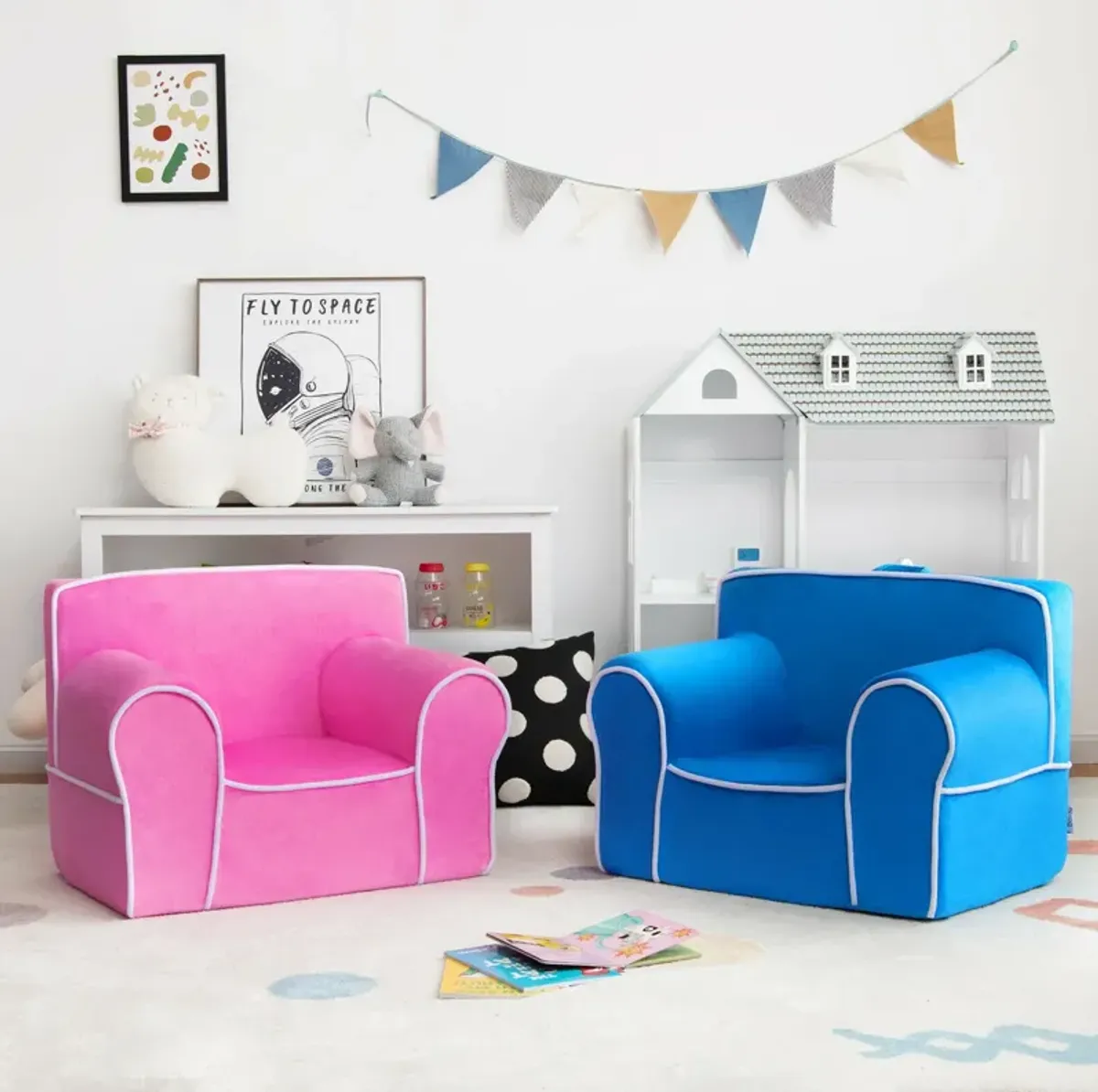 Upholstered Kids Sofa with Velvet Fabric and High-Quality Sponge