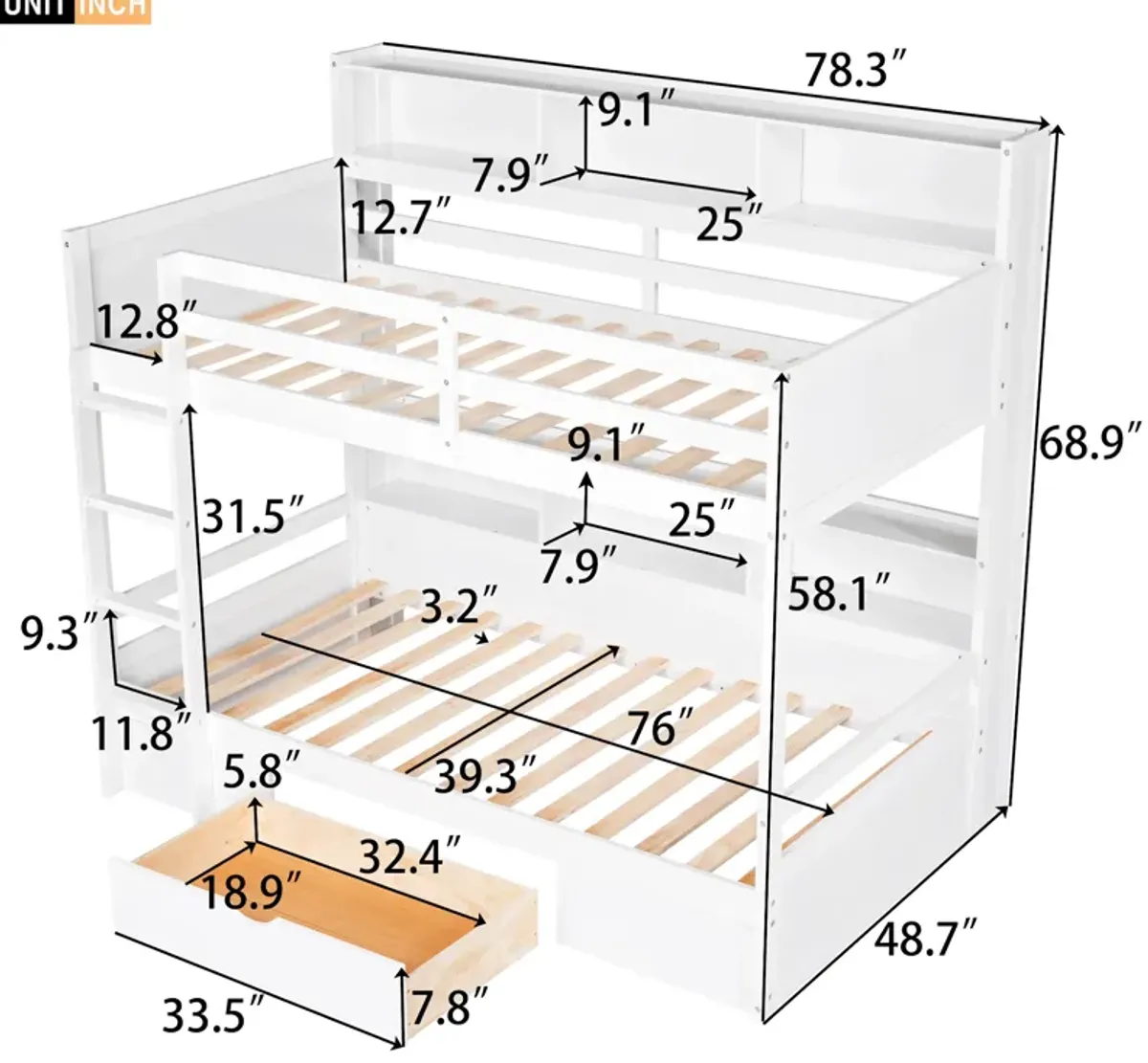 Merax Modern Bunk Bed with Built-in Shelves