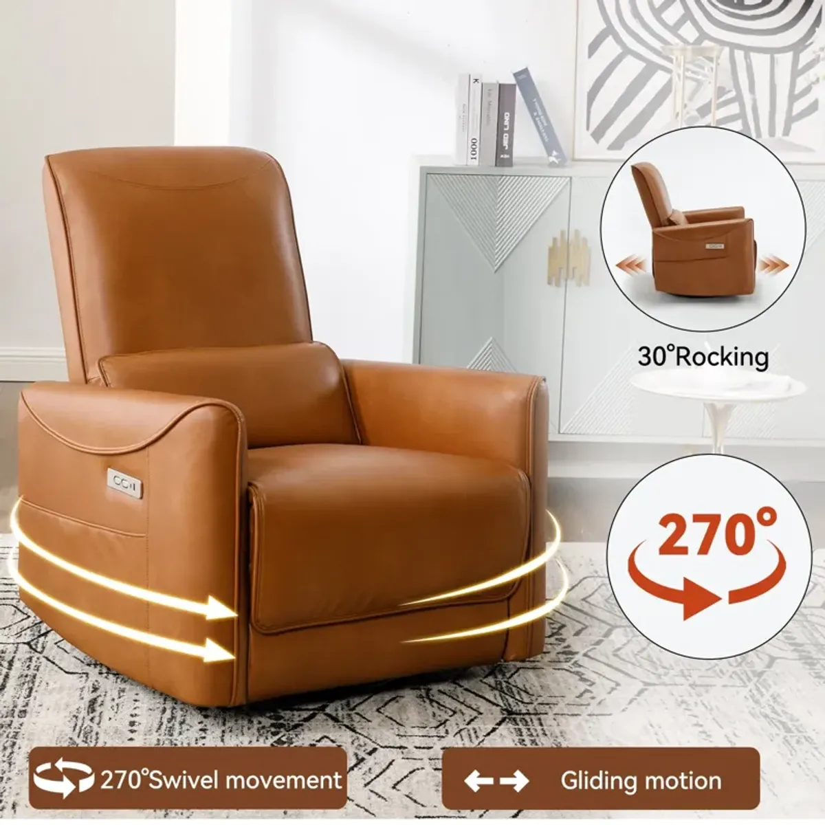 Mondawe Swivel and Rocker Power Recliner Chair, Heavy Duty Motion Mechanism with USB and Type-C Ports