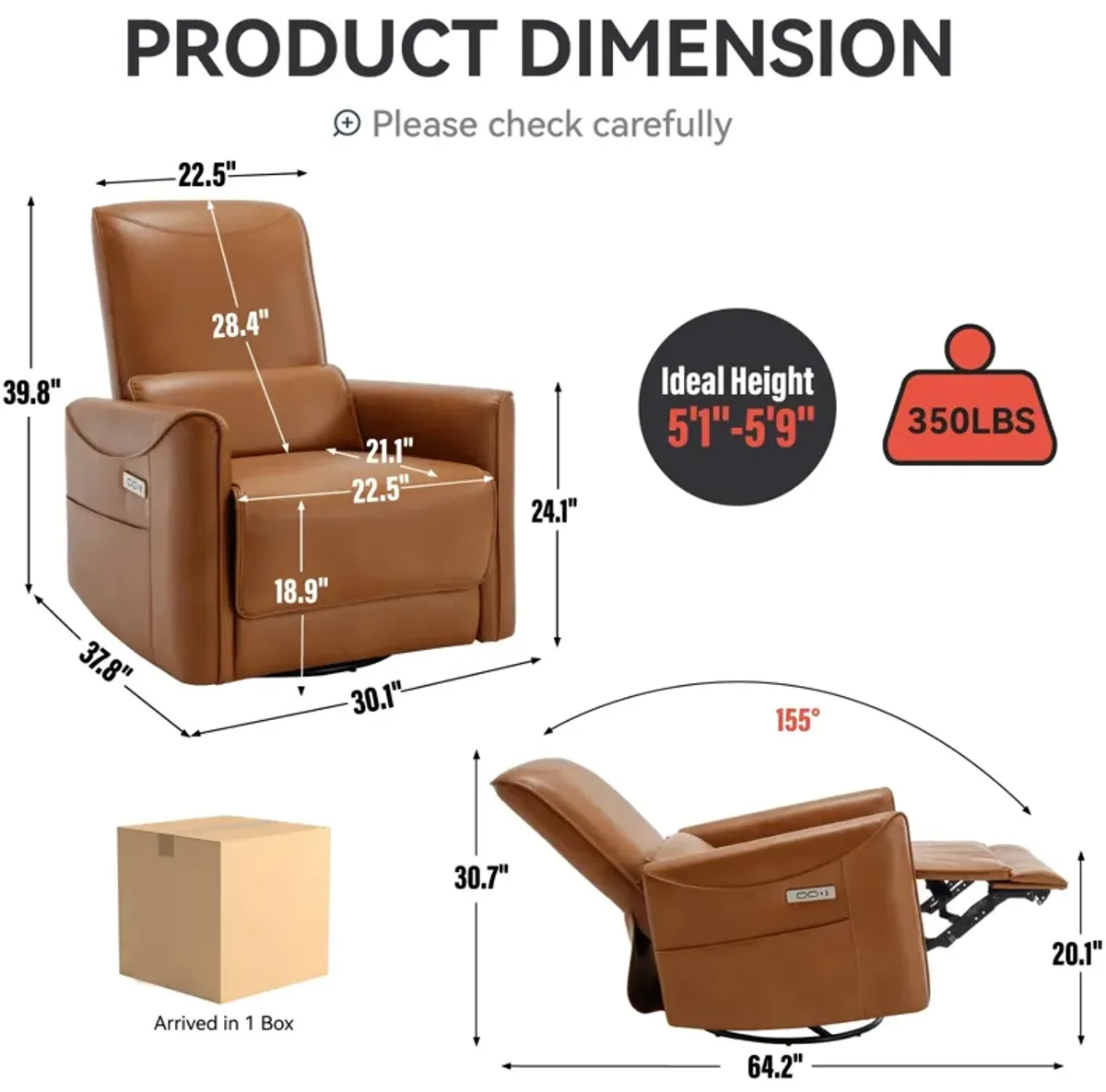 Mondawe Swivel and Rocker Power Recliner Chair, Heavy Duty Motion Mechanism with USB and Type-C Ports