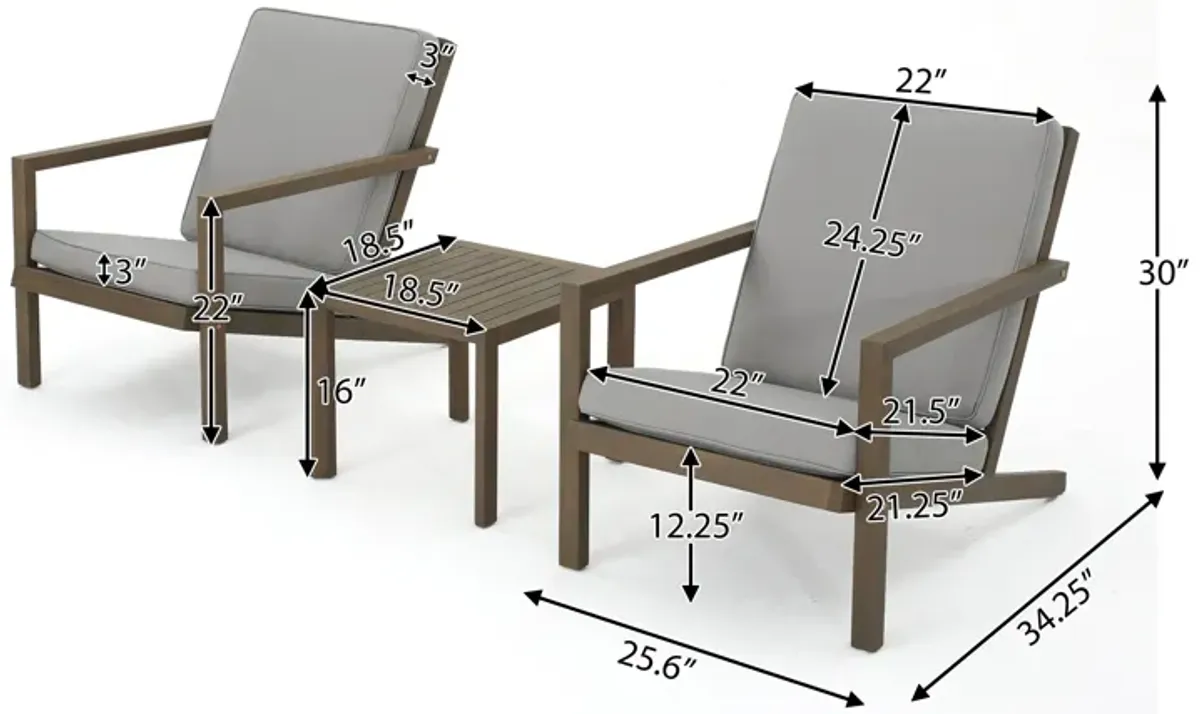 Merax 3 PCS Wood Frame Patio Chairs Table Conversation Set