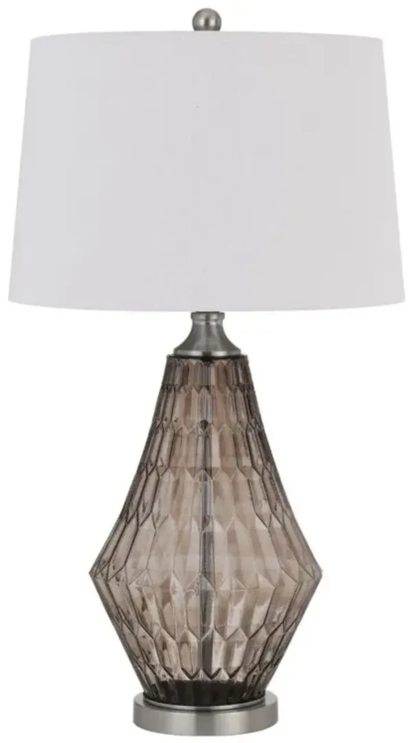 Hivvago 31" Gray Metal Geometric Table Lamp With Off White Empire Shade