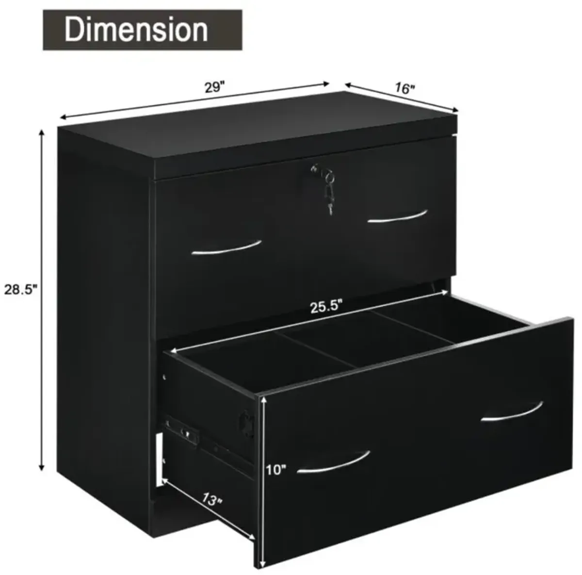 Hivvago 2-Drawer File Cabinet with Lock Hinging Bar Letter and Legal Size