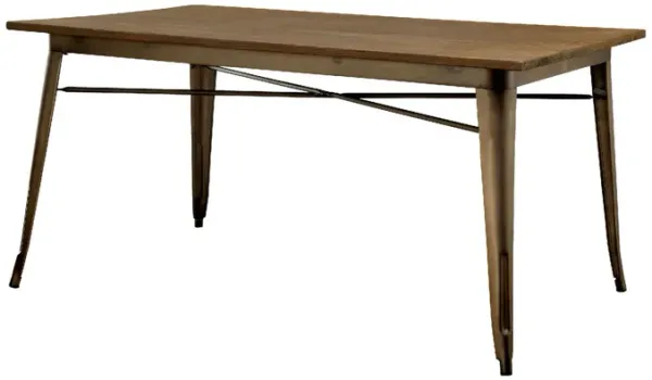 Rectangular Top Dining Table with Sculpted Metal Legs, Bronze and Brown-Benzara