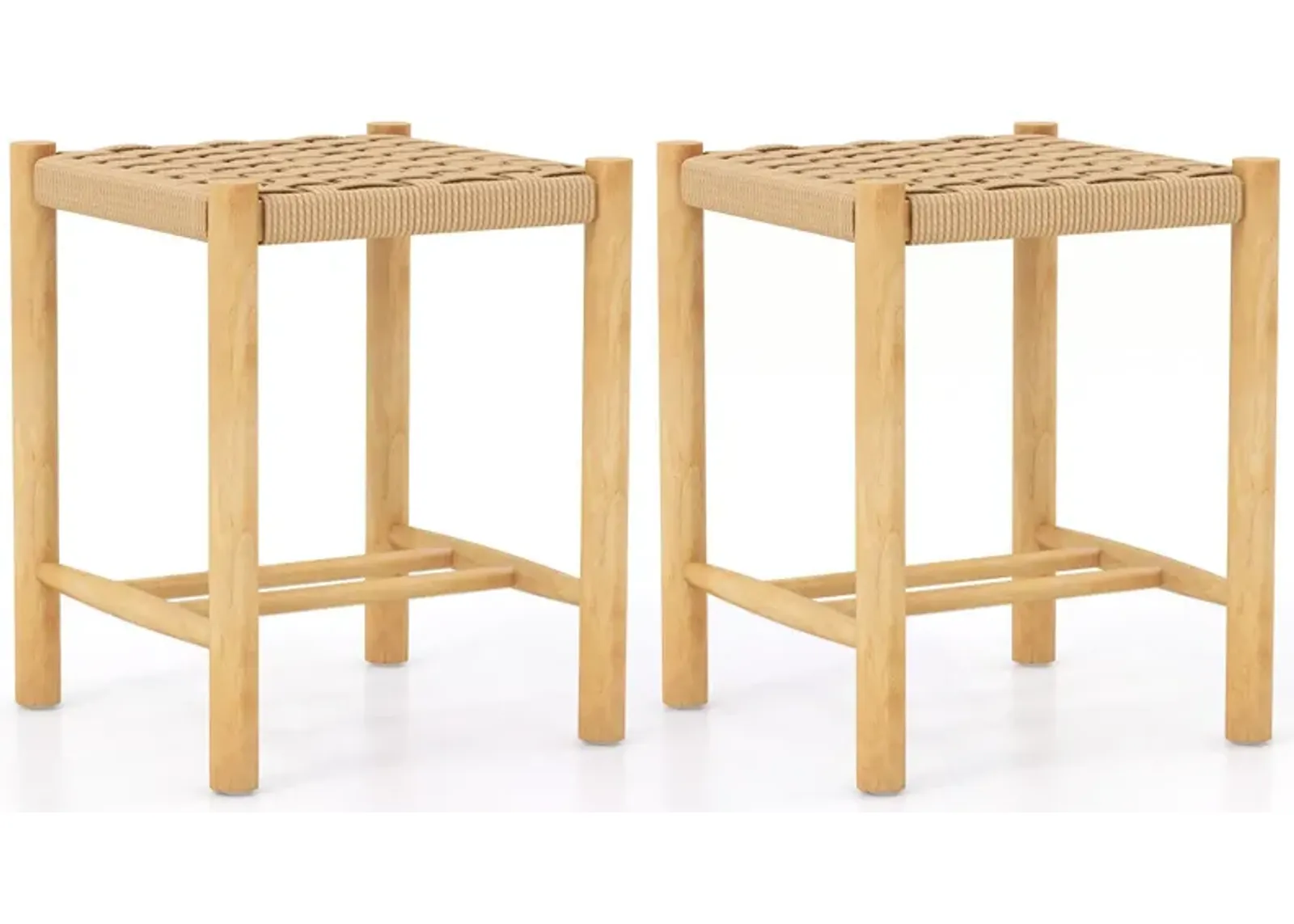 Dining Stool Set of 2 with Rubber Wood Frame-Natural