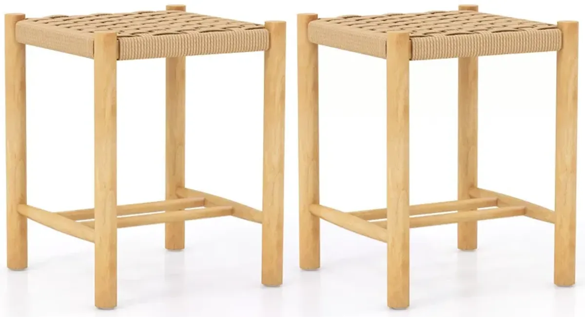 Dining Stool Set of 2 with Rubber Wood Frame-Natural