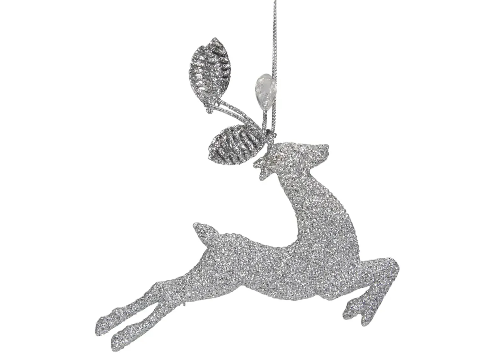 5.5" Silver Glitter Leaping Reindeer Christmas Ornament