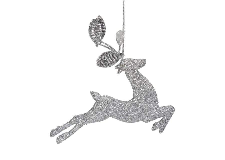 5.5" Silver Glitter Leaping Reindeer Christmas Ornament