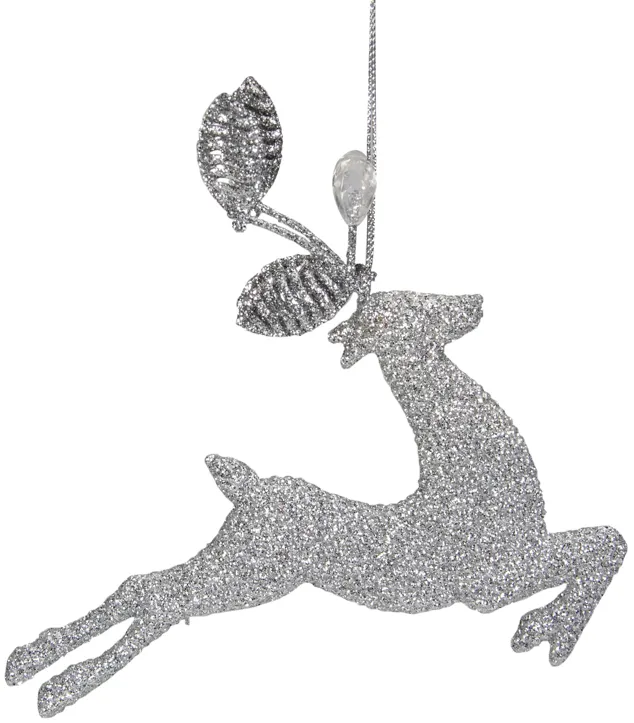 5.5" Silver Glitter Leaping Reindeer Christmas Ornament