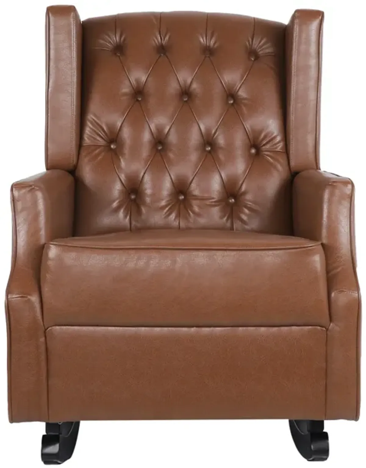 Zyna Rocking Chair, Gentle Motion, Brown Waffle Stitch Faux Leather - Benzara