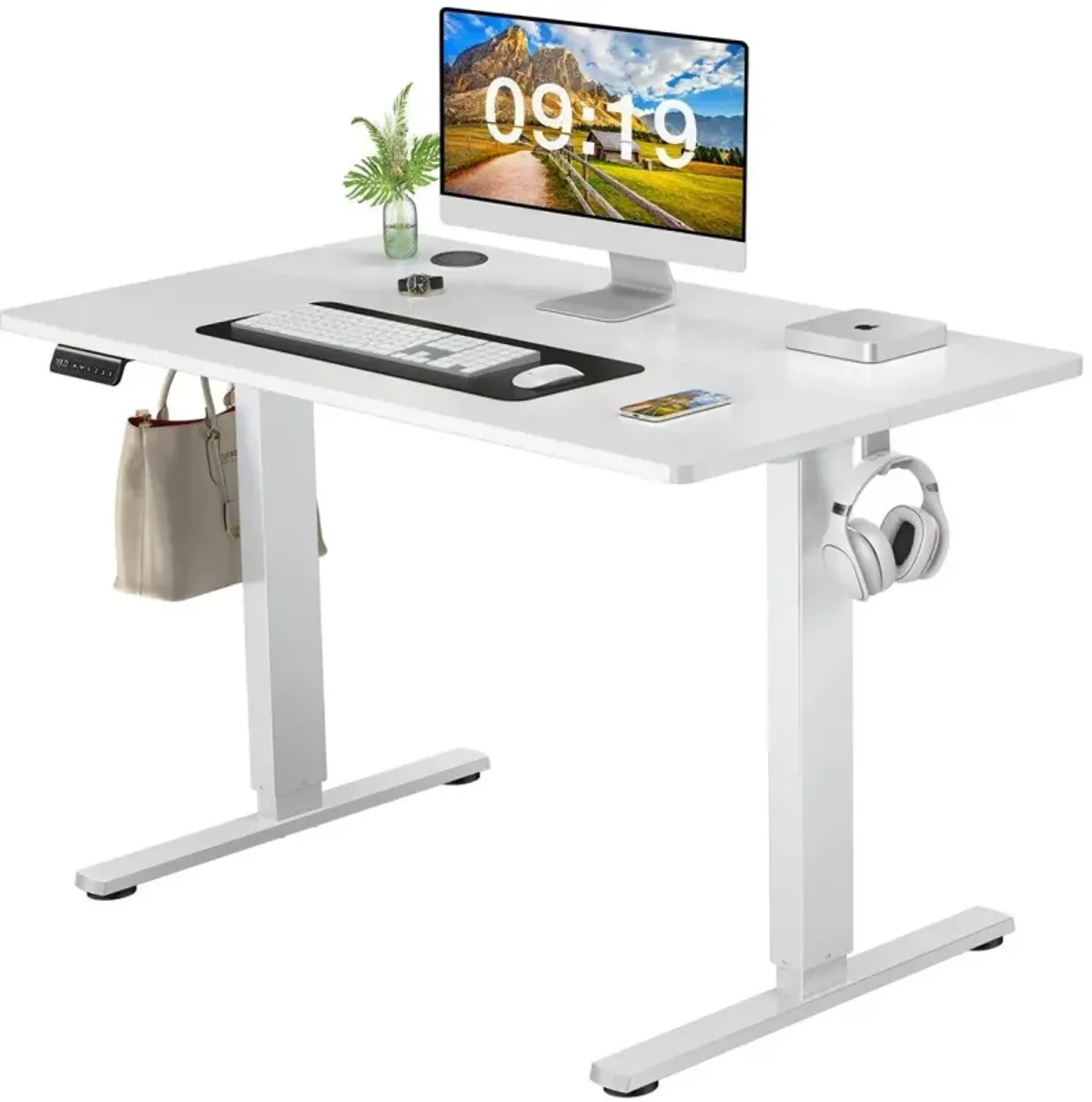 Electric Height Adjustable Standing Desk, Sit To Stand Ergonomic Computer Desk, White, 40" X 24"