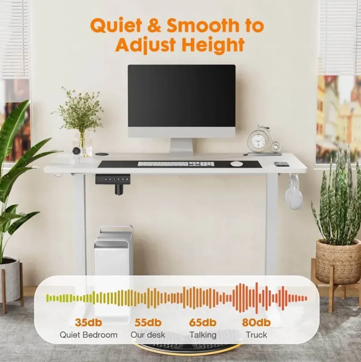 Electric Height Adjustable Standing Desk, Sit To Stand Ergonomic Computer Desk, White, 40" X 24"