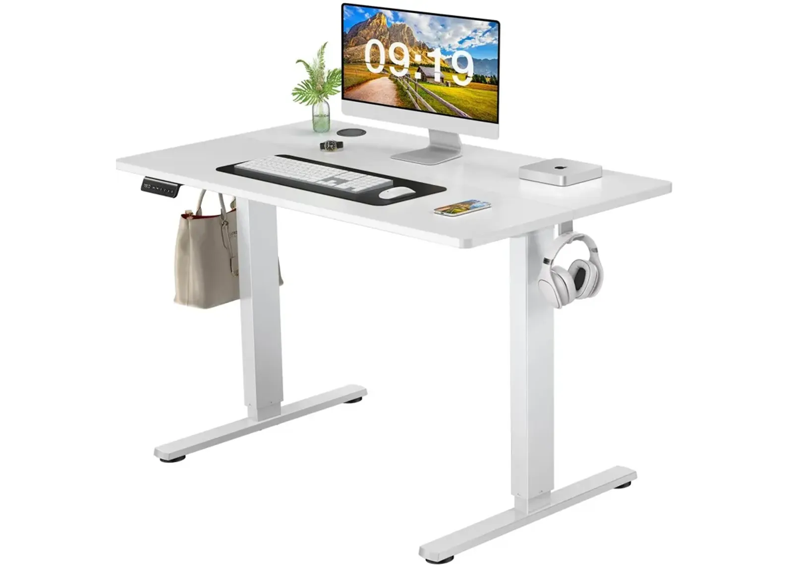 Electric Height Adjustable Standing Desk, Sit To Stand Ergonomic Computer Desk, White, 40" X 24"