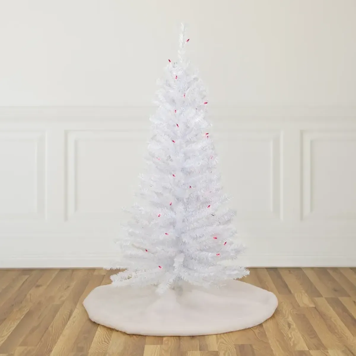 4' Pre-Lit Woodbury White Pine Slim Artificial Christmas Tree  Pink Lights